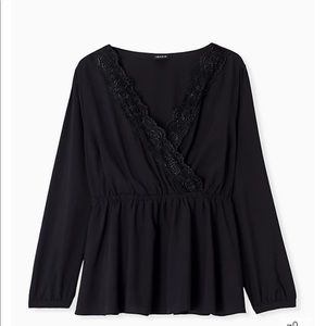 BLACK LACE TRIM BABYDOLL BLOUSE